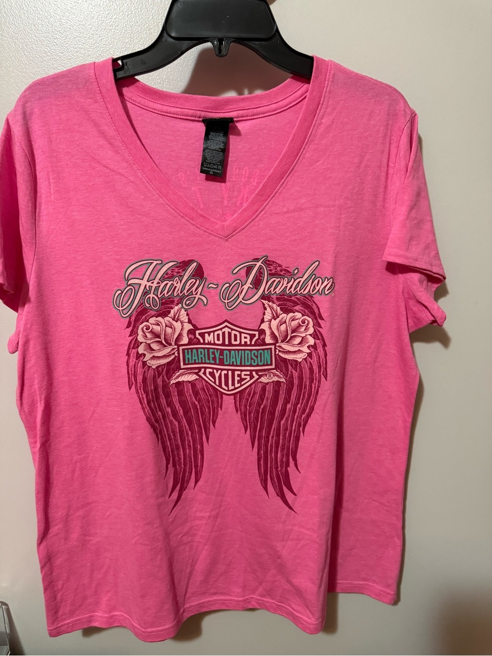Harley-Davidson Pink V-Neck Tee with Winged Logo